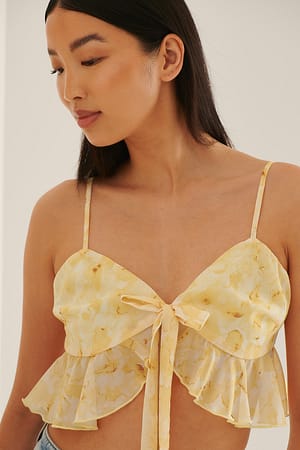 Watercolor Yellow Camiseta Interior Con Volantes Y Cierre Frontal