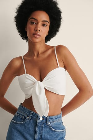 White Front Tie Strap Top