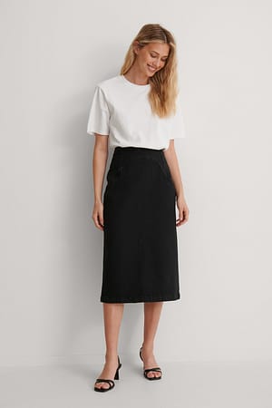 Washed Black Jupe midi en jean à empiècement à l'avant biologique