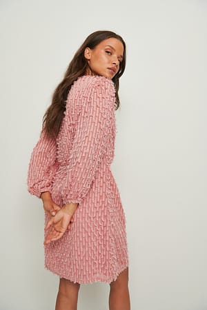 Dusty Pink Fuzzy Kjole Med Tekstur