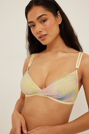 Watercolor Print Gerafftes Mesh-Triangel-Oberteil