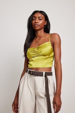 Olive Gathered Front Satin Singlet