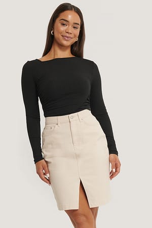 Black Gathered Jersey Top
