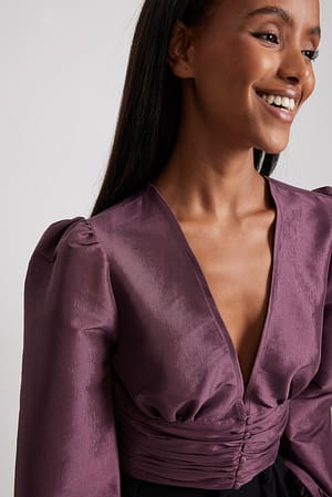 Purple Blusa con mangas de globo y cintura con volantes