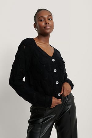 Black Cardigan À Boutons Pailletés