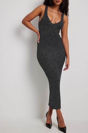 Black Vestido midi de punto brillante