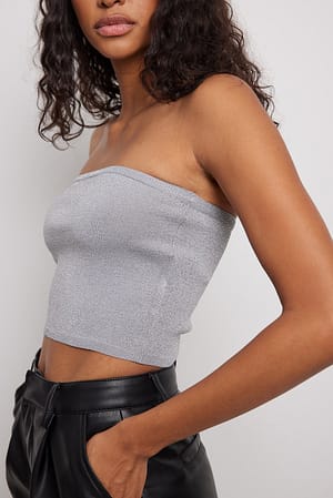 Silver Top bandeau cruzado de punto brillante