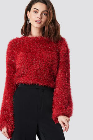 Glittery Balloon Sleeve Sweater