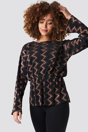 Black Glittery Pattern Long Sleeve Top