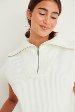 White Half Zip Knitted Vest
