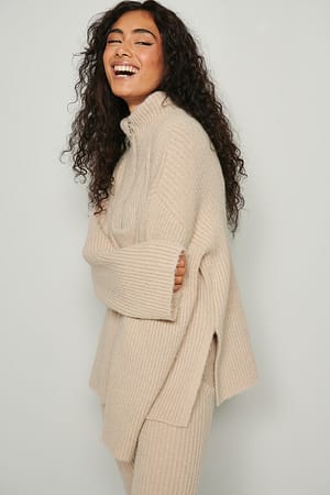 Ribgebreide sweater met halve rits