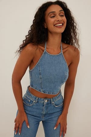 Dark Blue Denim-Oberteil mit Neckholder