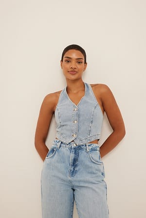 Light Blue Halterneck Denim Vest