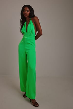 Green Halterneck Flowy Jumpsuit