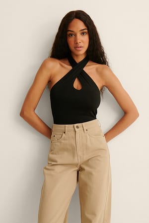 Black Halterneck Keyhole Top