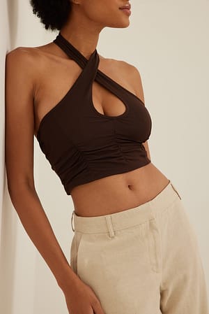Brown Camiseta interior de escote halter
