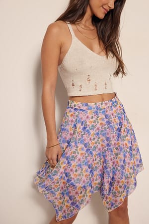 Wallpaper Floral Handkerchief Mini Chiffon Skirt