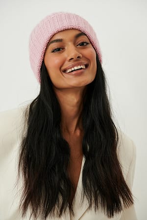 Light Pink Grobe Strickmütze