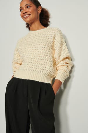 Offwhite Jersey de punto grueso de cuello redondo