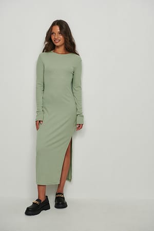 Khaki Robe à fente à col haut