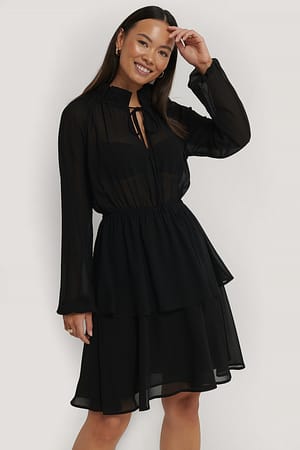 Black High Frill Neck Dress