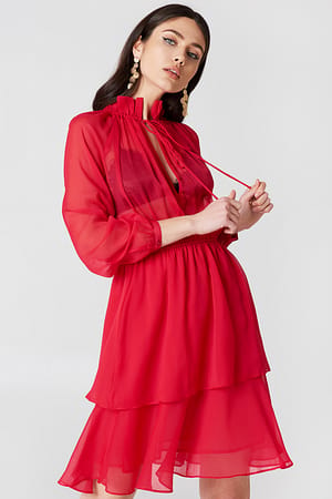 Red High Frill Neck Dress
