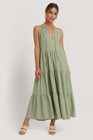 High Frill Neck Flowy Dress