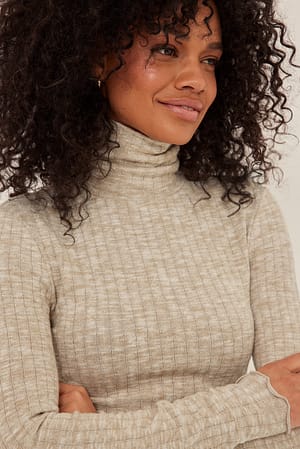 Beige Melange High Neck Babylock Melange Top