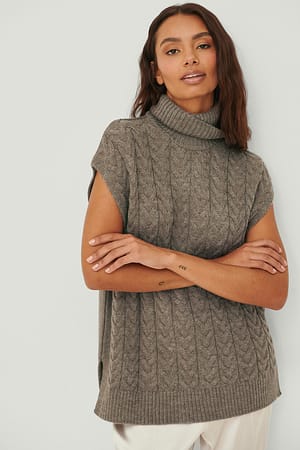High Neck Cable Knitted Vest