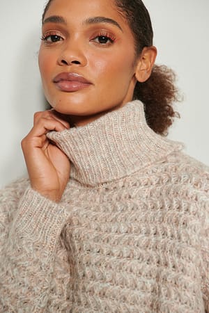 Green Melange High Neck Chunky Knitted Sweater
