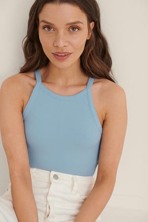 Dusty Light blue Hochgeschnittenes Crop-Singlet