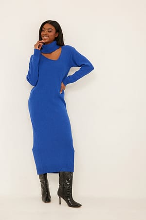 Blue Maxi robe col haut