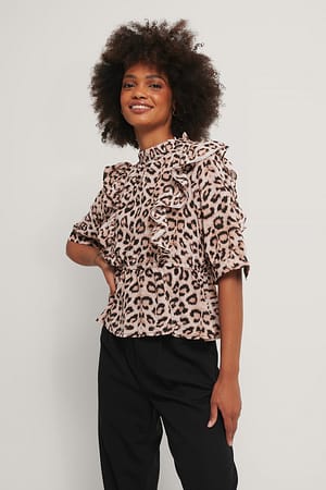 Leopard High Neck Flounce Top