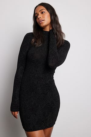 Black Højhalset glimmer minikjole