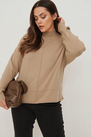 Light Beige High Neck Knitted Sweater