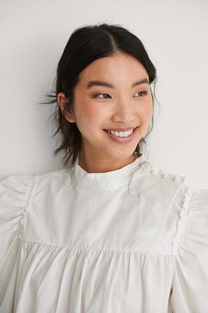 White High Neck LS Cotton Blouse