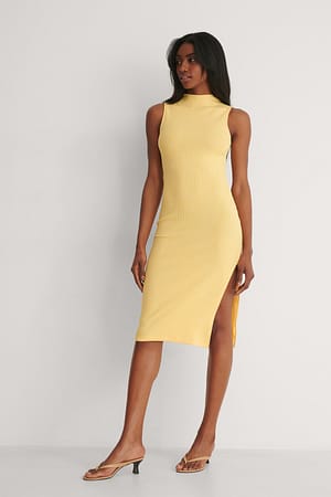 Yellow Melange High Neck Melange Dress