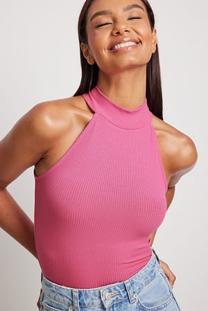 Pink Hochgeschlossenes geripptes Top