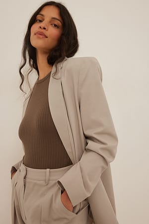 Brown High Neck Ribbed Body