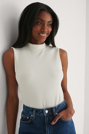 Offwhite High Neck Ribbed Top