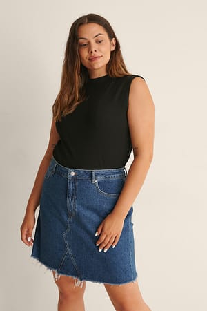 Black High Neck Ribbed Top