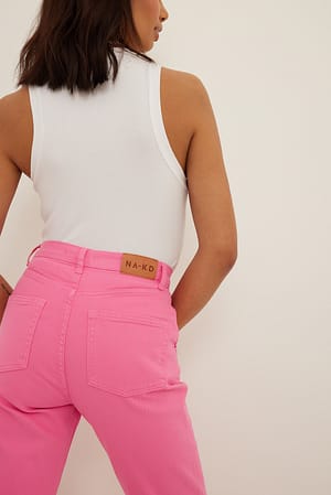 Pink Økologisk denim med høyt liv og buet lomme