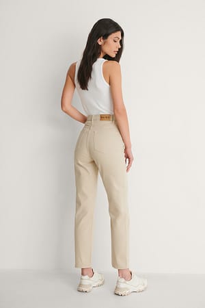 Beige Organische gerade geschnittene Jeans mit hoher Taille