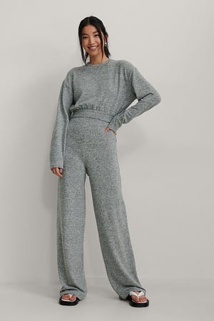 Grey Melange Recycled byxor med hög midja och raka ben