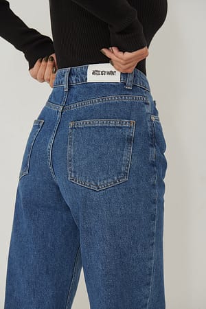 Blue High Waist Straight Fit Denim
