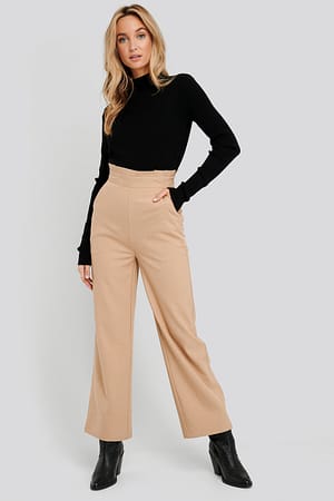 Beige Højtaljede bukser
