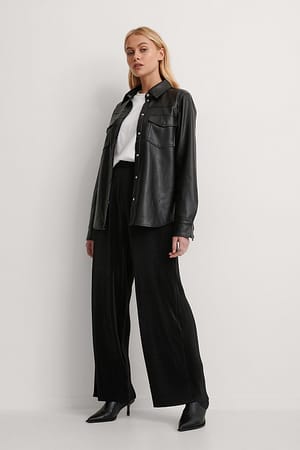 Fait En Polyester Pantalon Verni Taille Haute