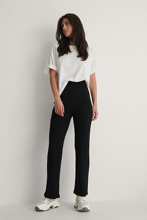 Black Geribde broek met hoge taille