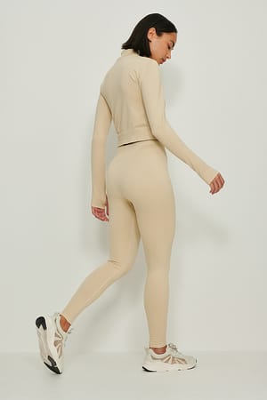 Sand Recycelte gerippte Strumpfhose mit hoher Taille