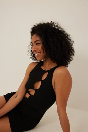 Black Hole Detail Mini Sleeveless Dress